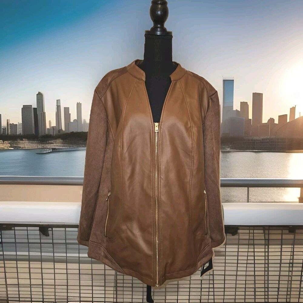 NWT! Marc New York Andrew Marc Women's Faux Leather Jacket Brown 3X